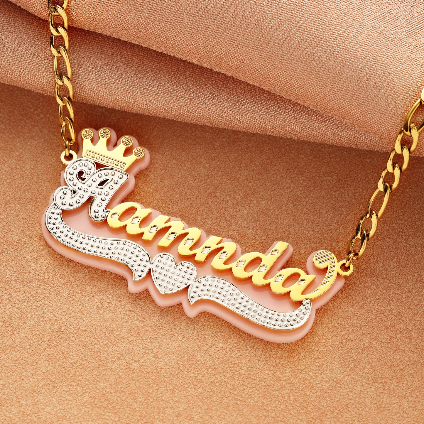 Double Plated  Heart Crown Name Necklace