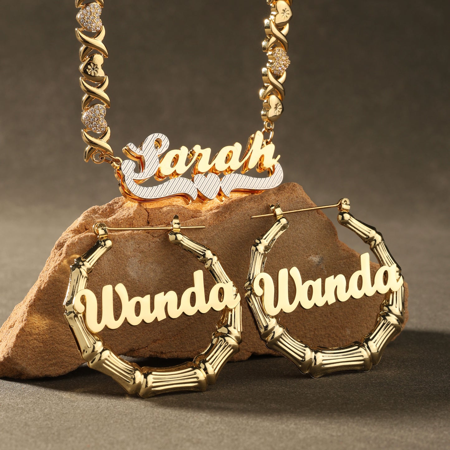 Custom Name Gold Necklace and Earring Set - Any Name Available