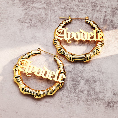 Bamboo Hoop Name Earrings