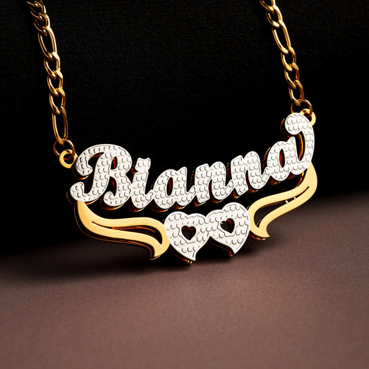 Double Plated Hearts Name Necklace