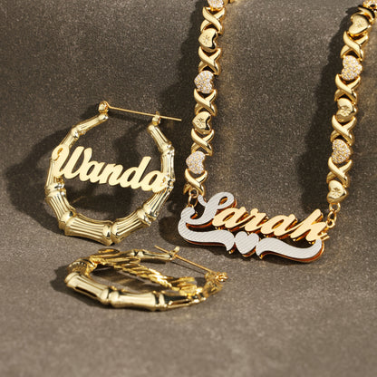 Custom Name Gold Necklace and Earring Set - Any Name Available