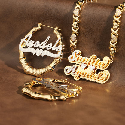 Custom Name Gold Set - Double Heart Design