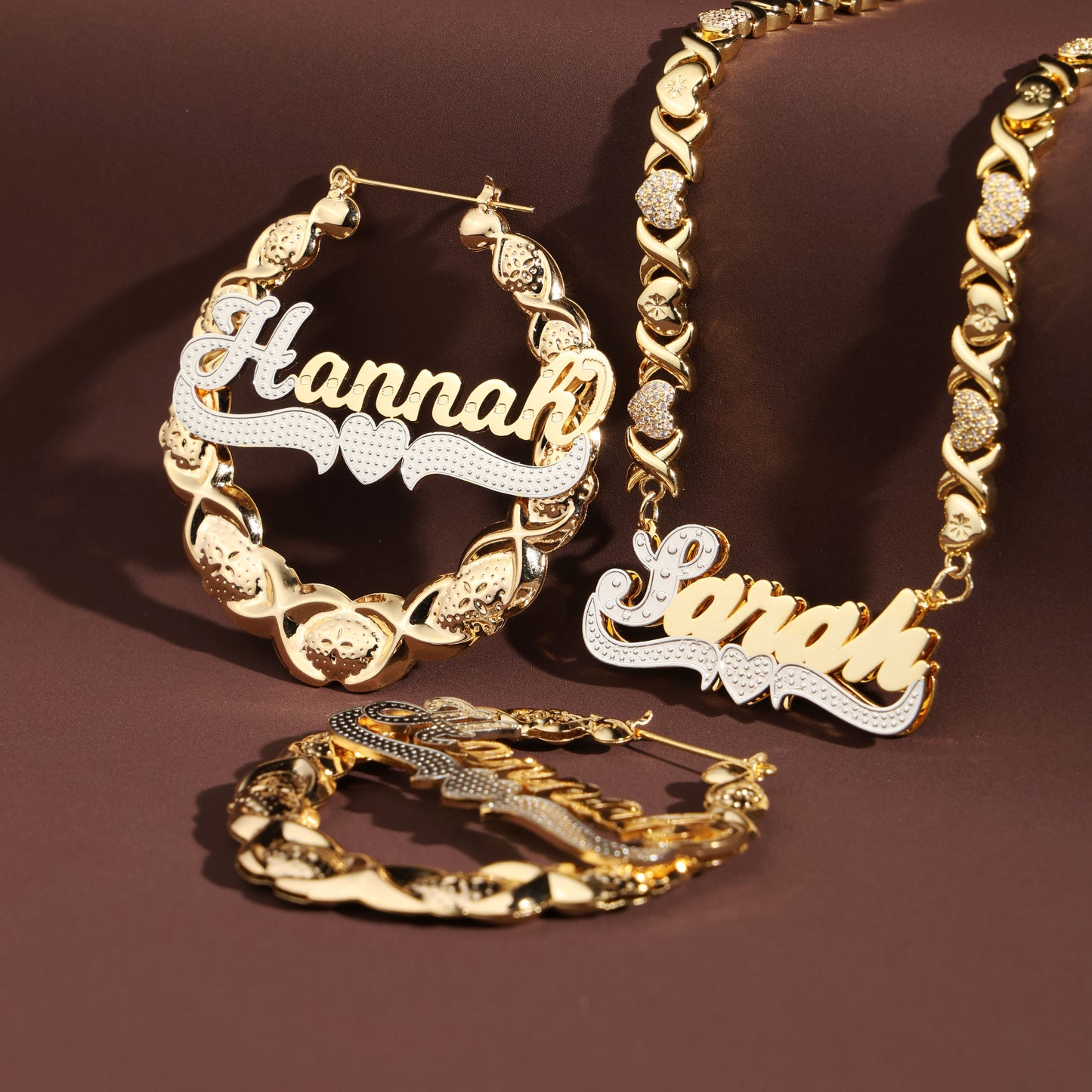 Personalized Luxury Diamond-Studded Gold Necklace and Earring Set