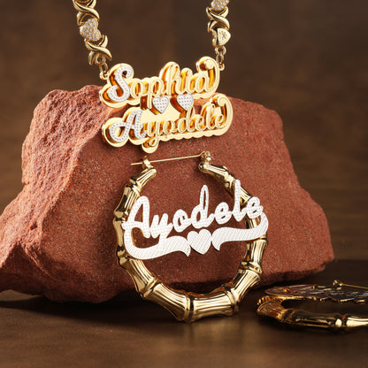 Custom Name Gold Set - Double Heart Design