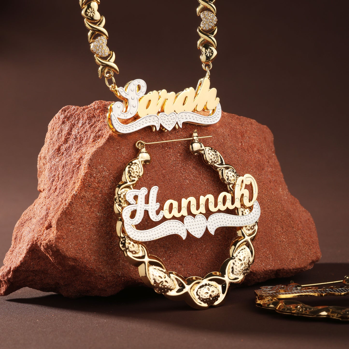 Personalized Luxury Diamond-Studded Gold Necklace and Earring Set