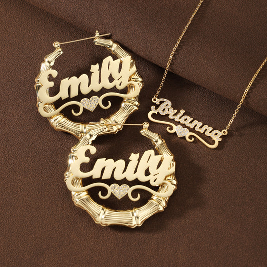 Custom Name Gold Jewelry Set - Heart Accent