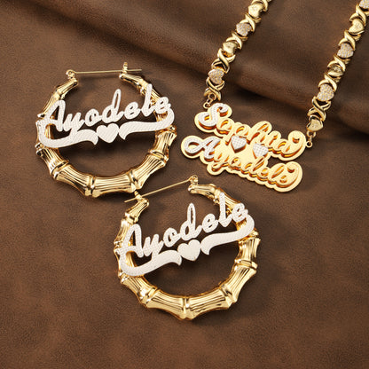 Custom Name Gold Set - Double Heart Design