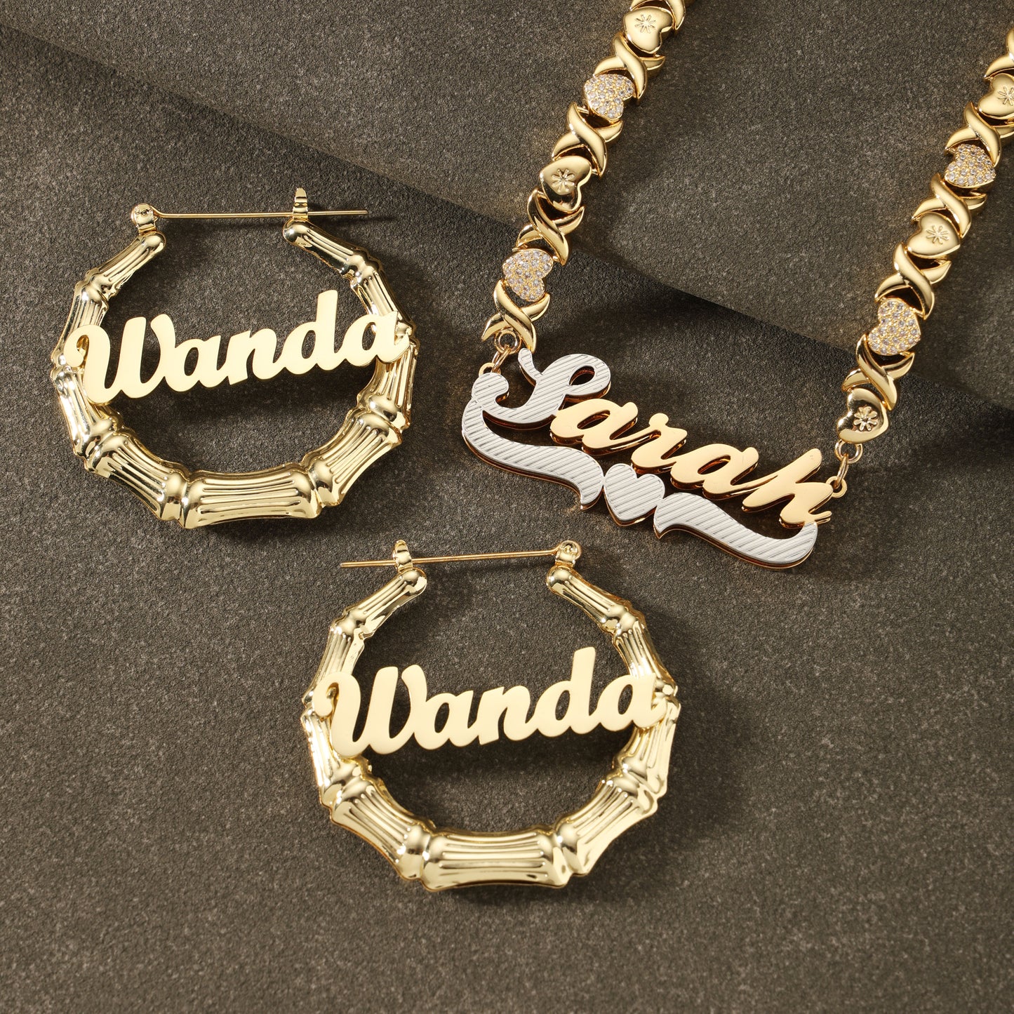 Custom Name Gold Necklace and Earring Set - Any Name Available