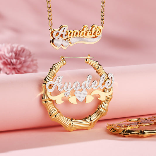 Heart Name Necklace and Hoop Earrings  Kids Set