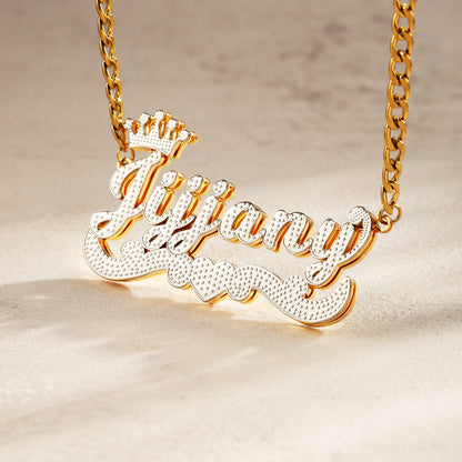 Personalized 18K Gold Crown Nameplate Necklace