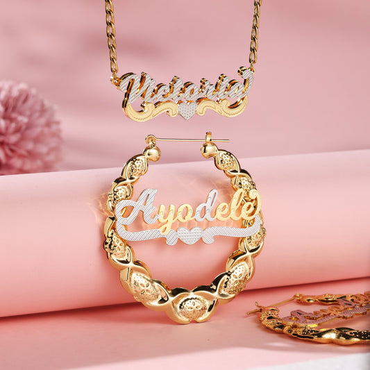 Two-tone Name Necklace and XOXO Earrings  Kids  Jewelry Set