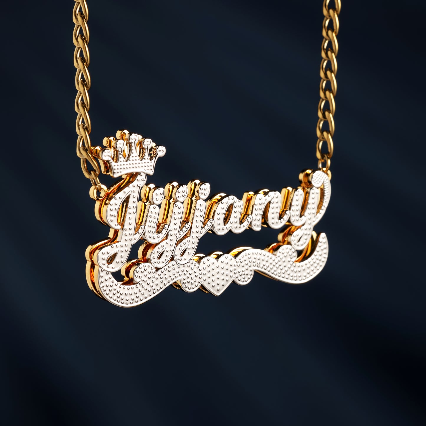 Personalized 18K Gold Crown Nameplate Necklace