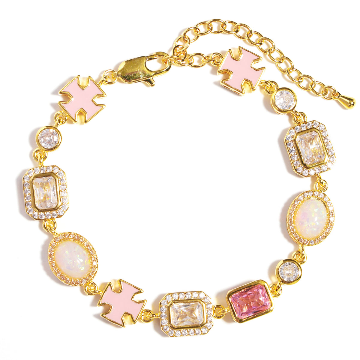 Millennial Pink Gemstone Chain Set (Unisex Necklace ＆ Bracelet)
