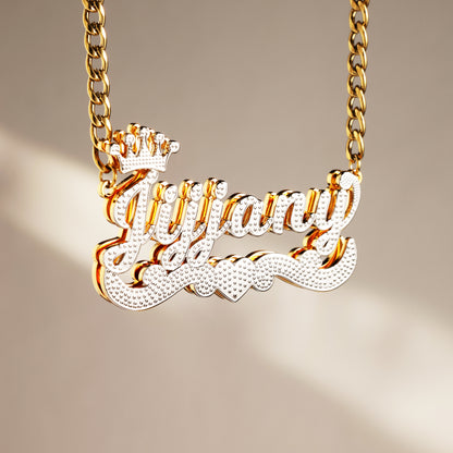 Personalized 18K Gold Crown Nameplate Necklace