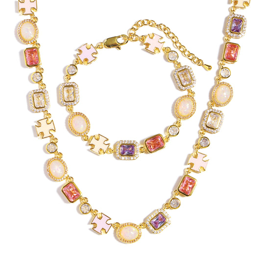 Mystic Pink & Purple Color Sapphire Gemstone Necklace Set