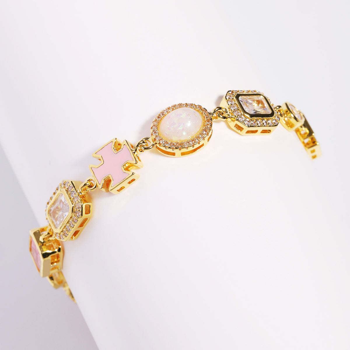 Millennial Pink Gemstone Chain Set (Unisex Necklace ＆ Bracelet)