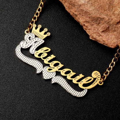 Double Plated Heart Crown Name Necklace