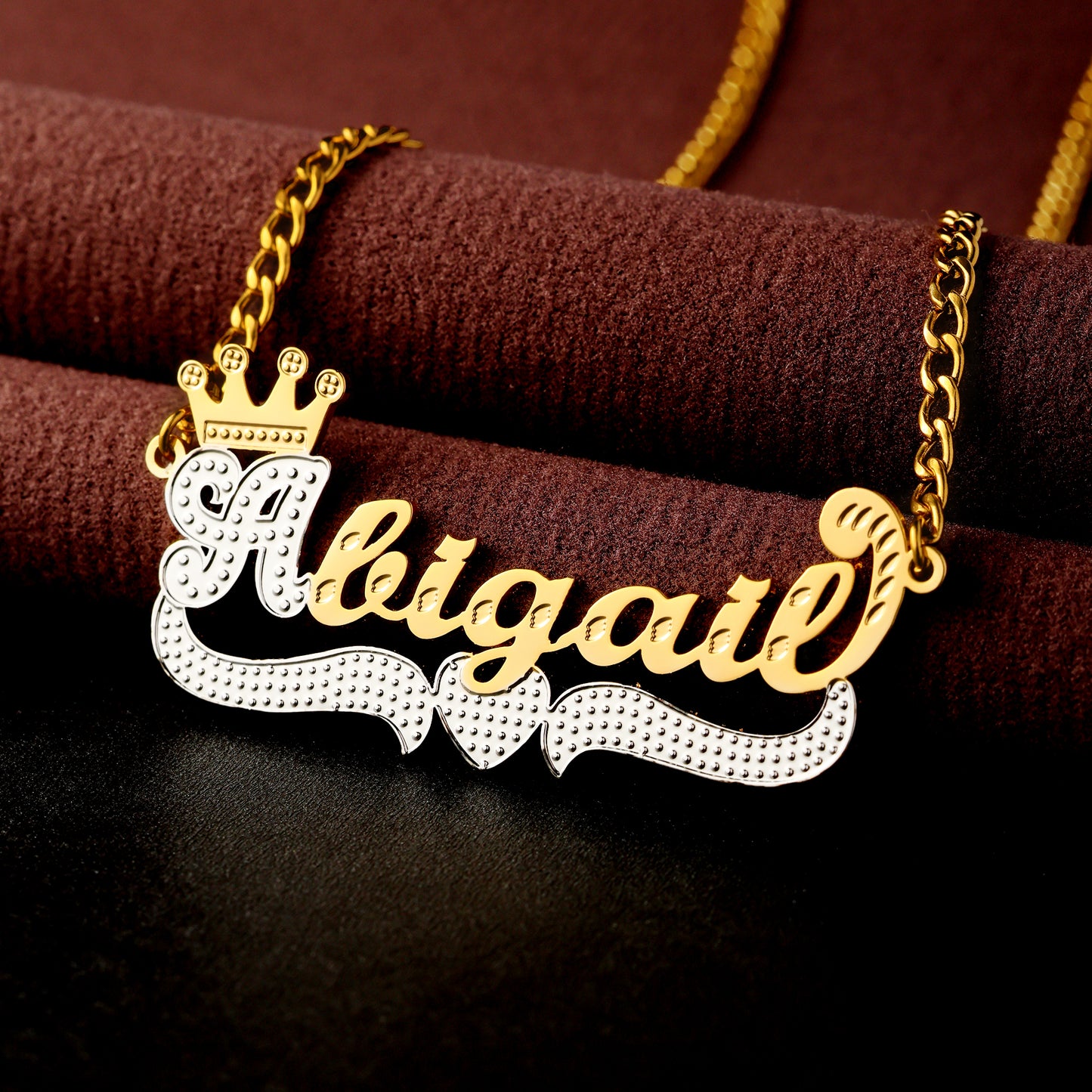 Double Plated Heart Crown Name Necklace