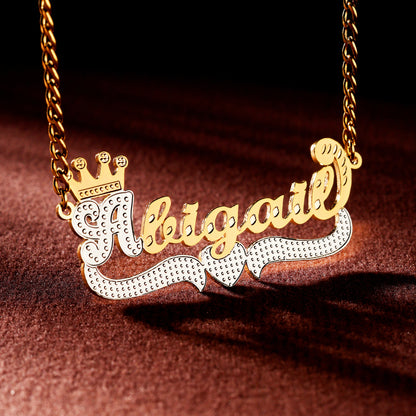 Double Plated Heart Crown Name Necklace