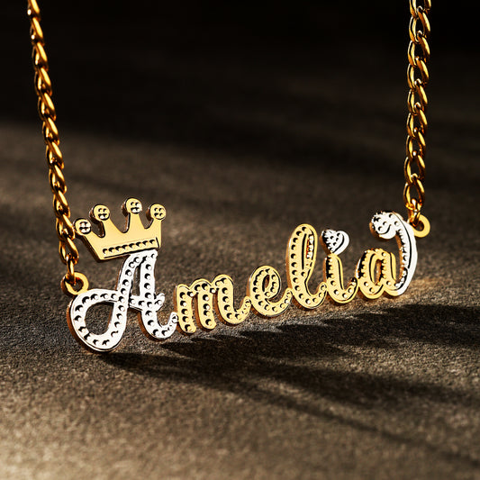 Double Plated Crown Name Necklace