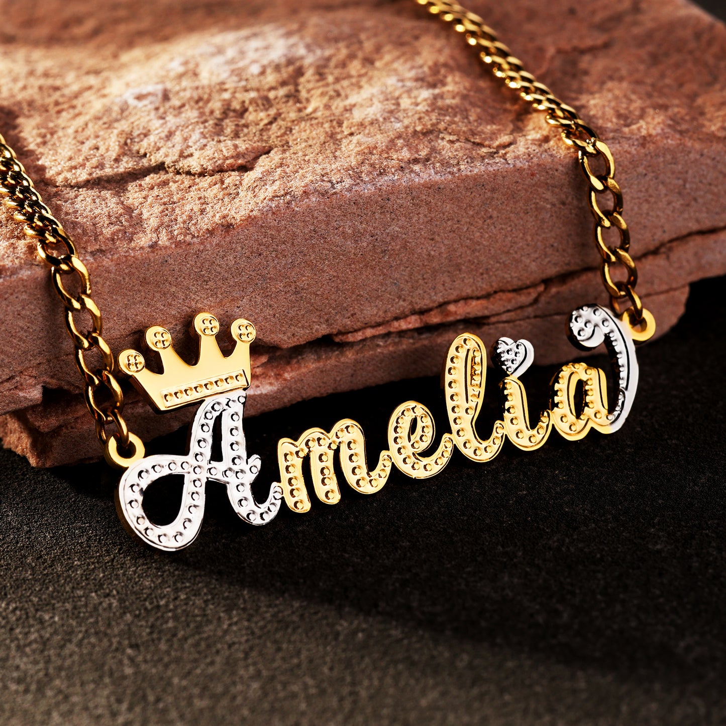 Double Plated Crown Name Necklace