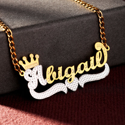 Double Plated Heart Crown Name Necklace