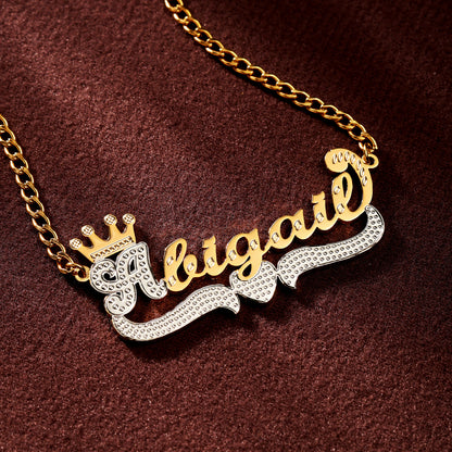 Double Plated Heart Crown Name Necklace