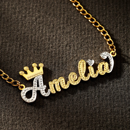 Double Plated Crown Name Necklace