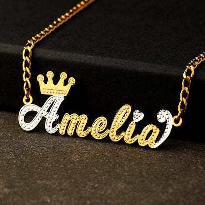 Double Plated Crown Name Necklace