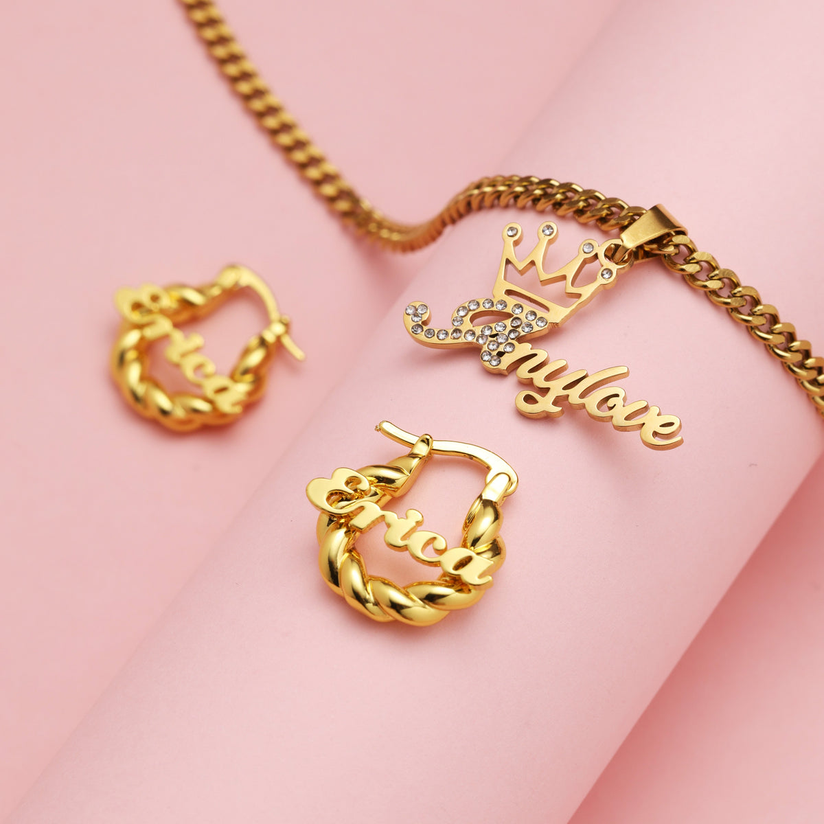 Kids Name Necklace and Hoop Earrings Set
