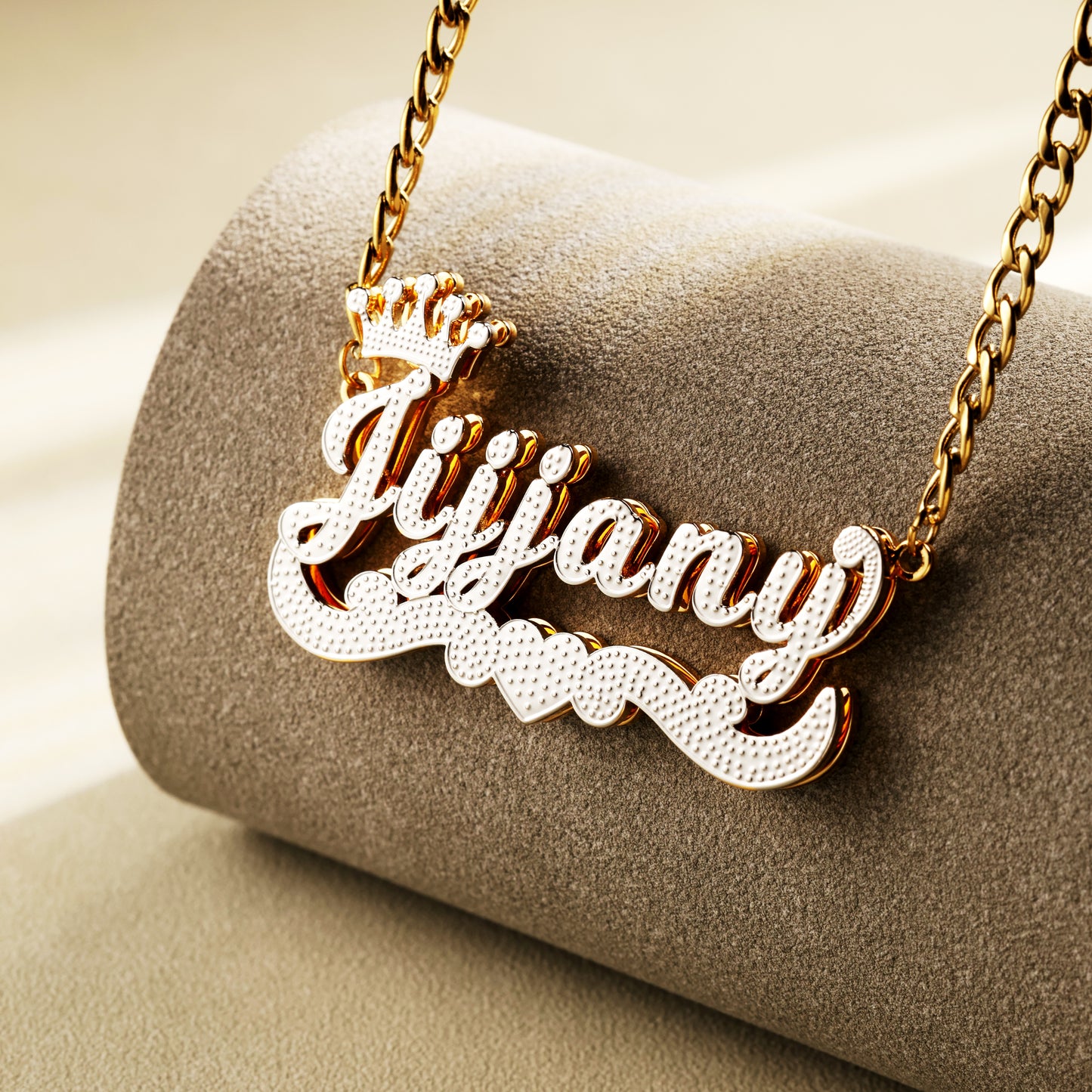 Personalized 18K Gold Crown Nameplate Necklace