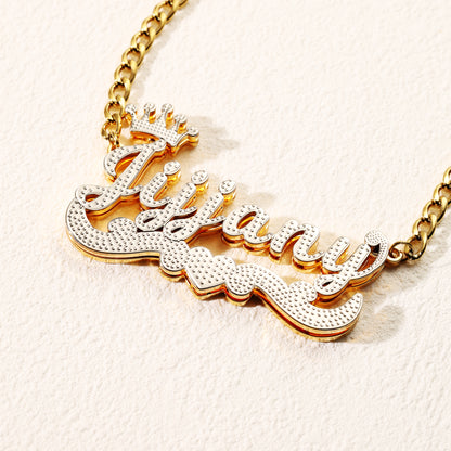 Personalized 18K Gold Crown Nameplate Necklace