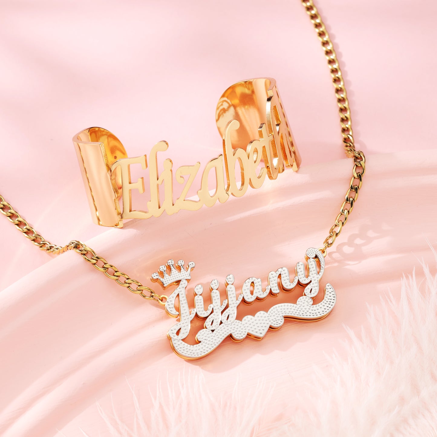 Custom Silver Name Necklace and Gold Bangle Kids Jewelry Set