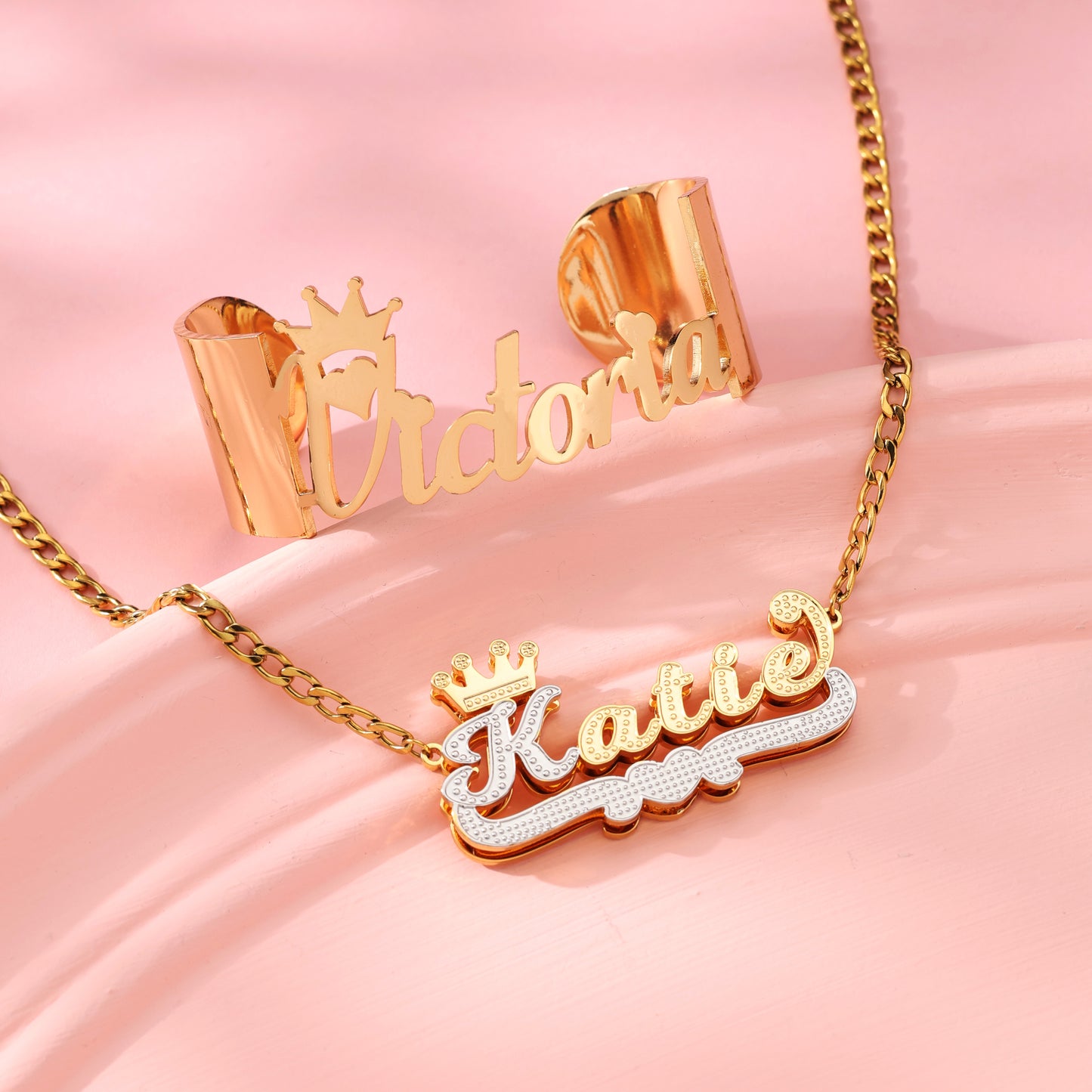 Custom Daughter Name Necklace and Gold Bangle Kids Jewelry Set