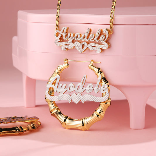 Custom  Kids Jewelry Nameplate Necklace and  Earrings Set