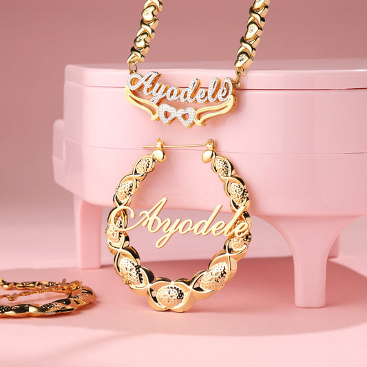 Name Necklace and XOXO Hoop Earrings  Kids Set