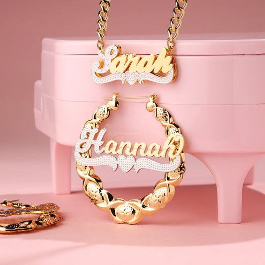 Name Necklace and Hoop Earrings XOXO Jewelry Set