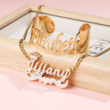 Custom Silver Name Necklace and Gold Bangle Kids Jewelry Set