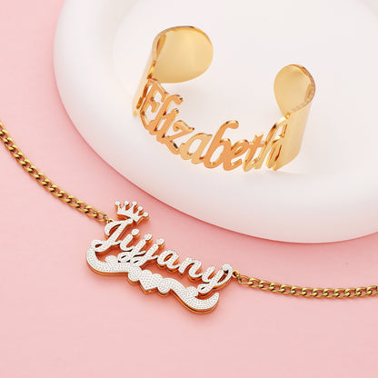 Custom Silver Name Necklace and Gold Bangle Kids Jewelry Set