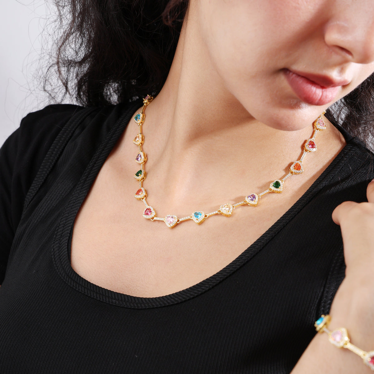 Heart Shaped Colorful Synthetic Decorated Bracelet