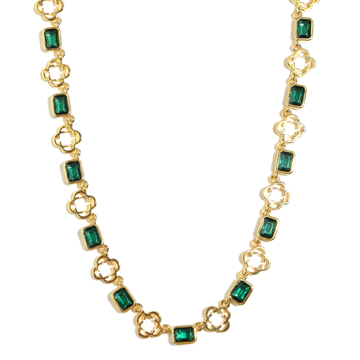 Green Gemstone Clover Necklace