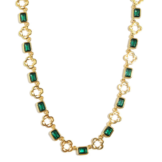 Green Gemstone Clover Necklace