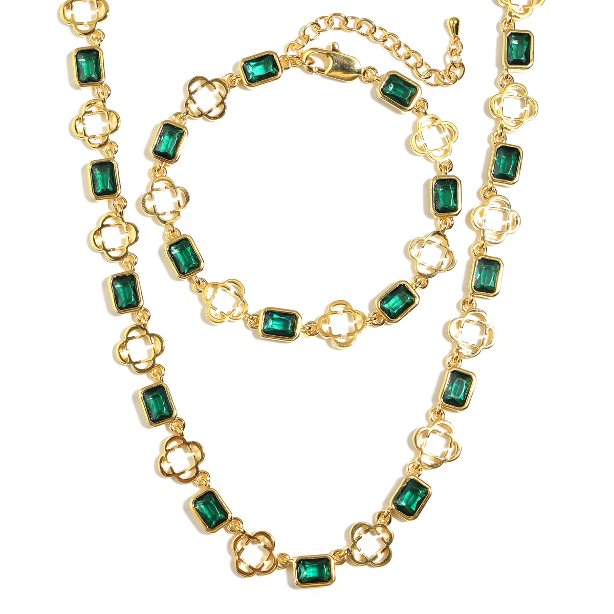 Green Gemstone Clover Necklace