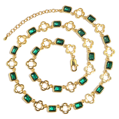 Green Gemstone Clover Necklace