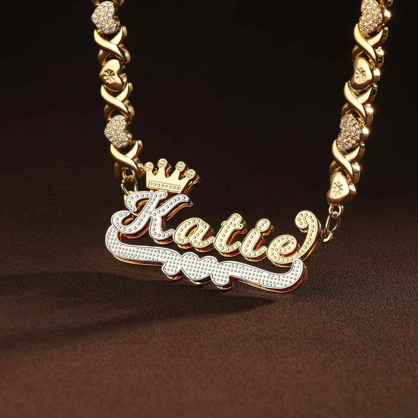 Double Plated Hearts Royal Name Necklace