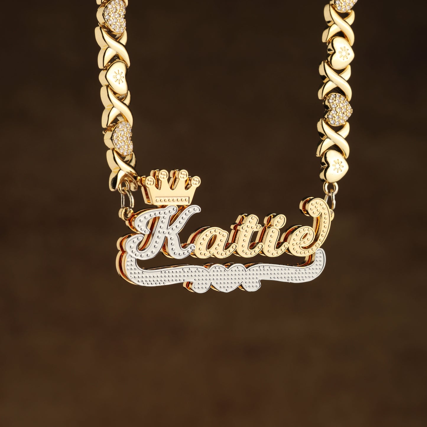 Double Plated Hearts Royal Name Necklace