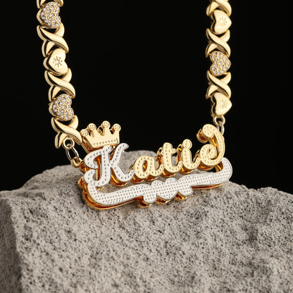 Double Plated Hearts Royal Name Necklace