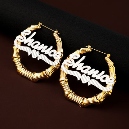 Bamboo Heart Name Hoop Earrings