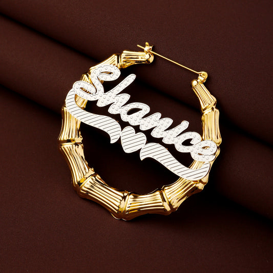 Bamboo Heart Name Hoop Earrings