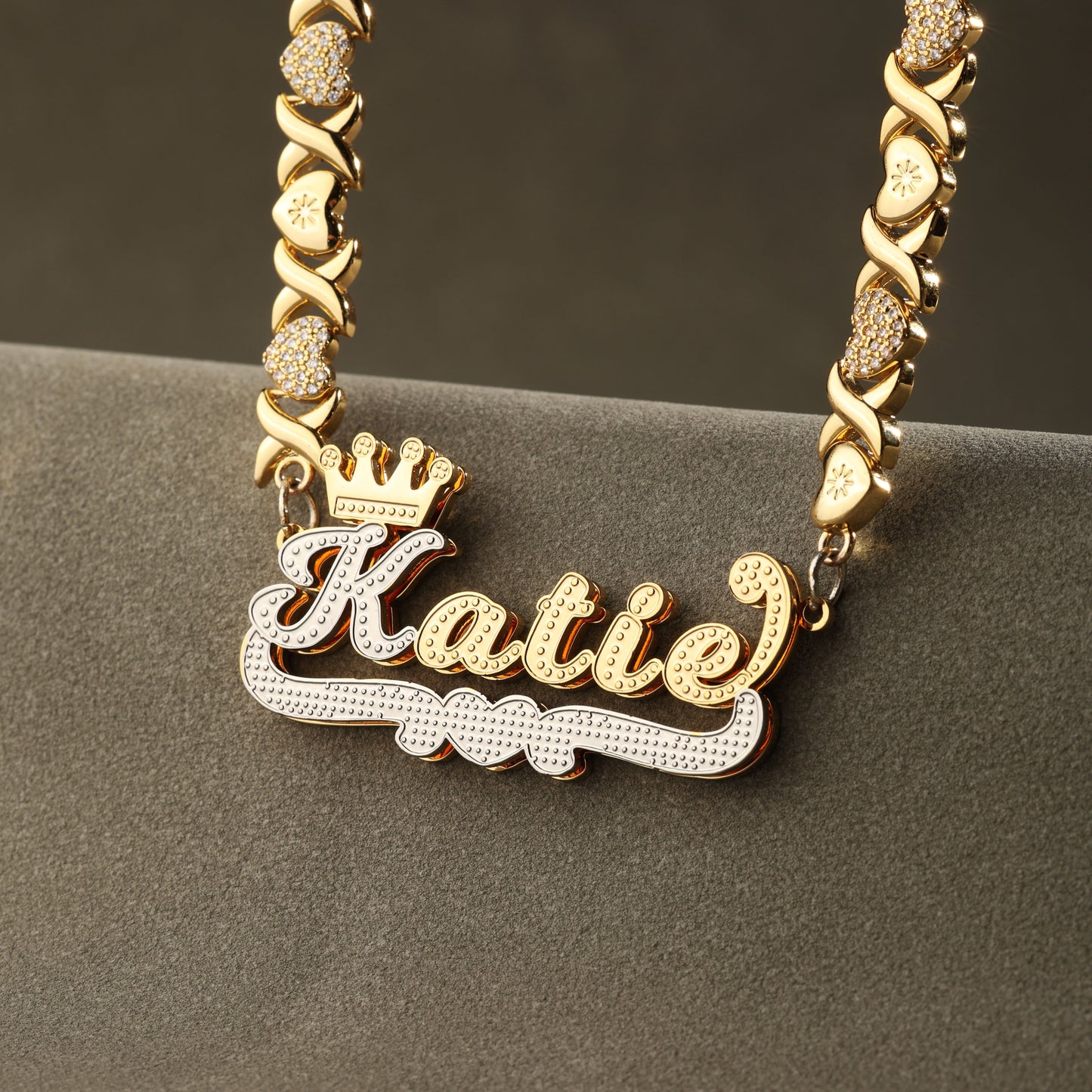 Double Plated Hearts Royal Name Necklace